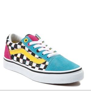 VANS Kids Checkerboard Old Skool Lace Up Sneakers Aqua Pink & Yellow
